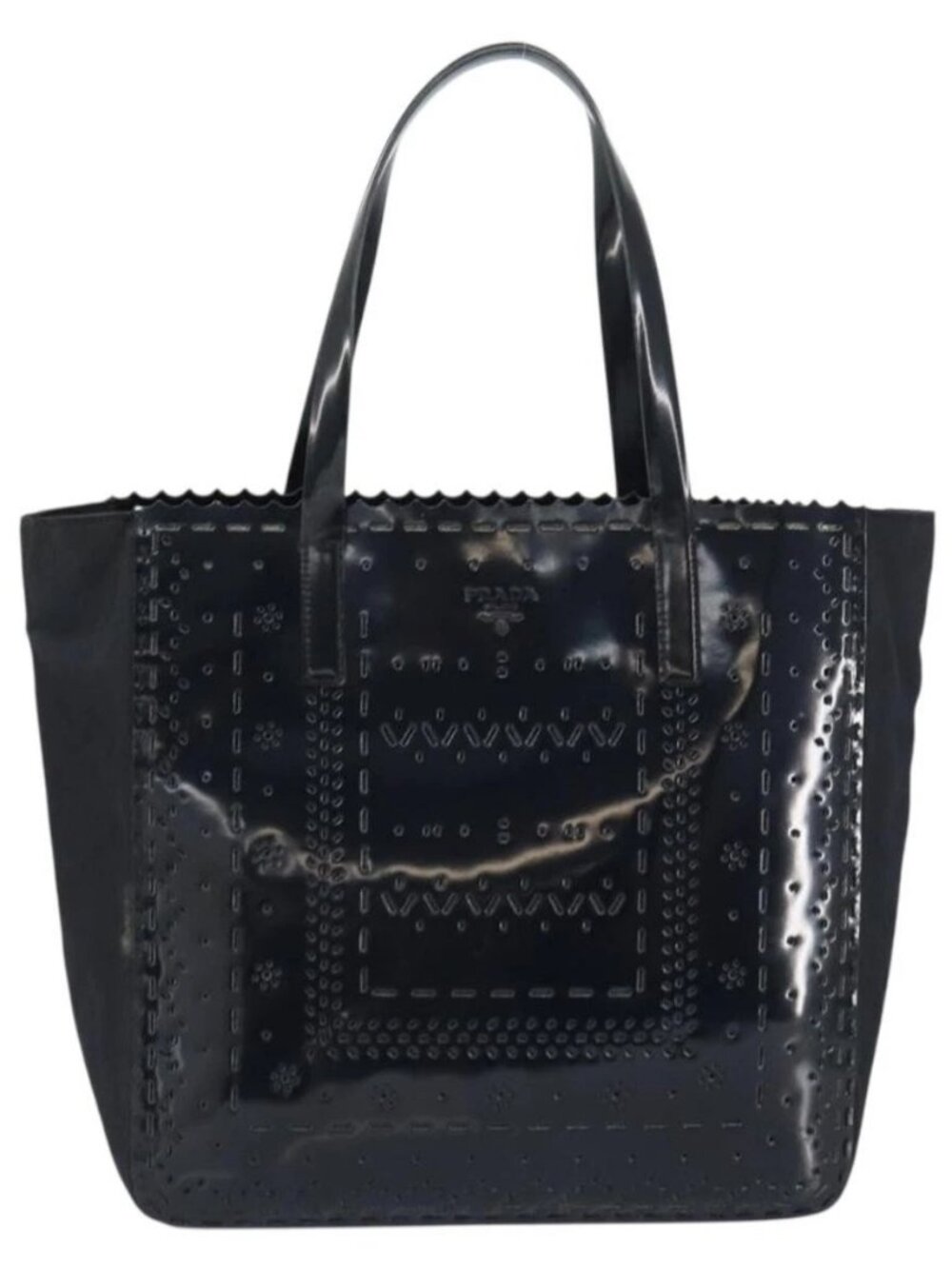 PRADA Hand Bag Enamel Black Silver Auth 160525 - Picture 2 of 16